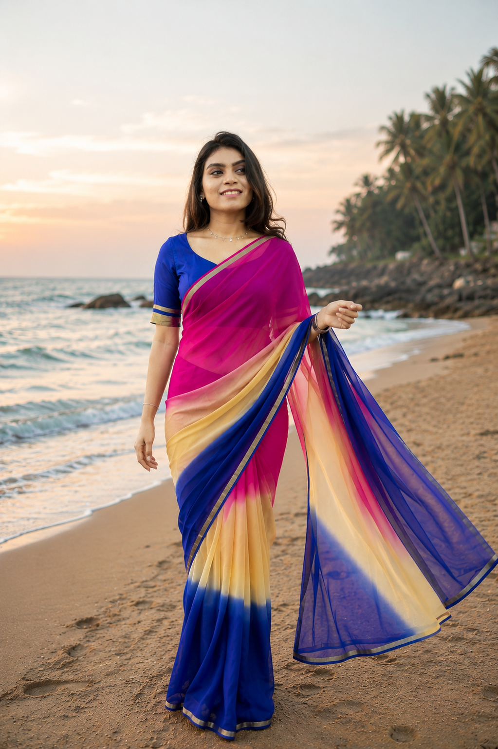 New Arrivals – 4D Georgette Saree with Running Viscose Blouse