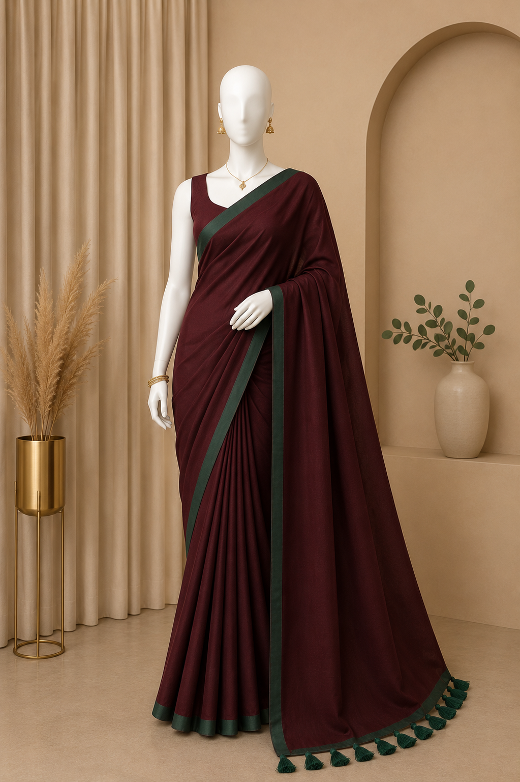 Mul Cotton Saree with Contrast Border & Running Blouse