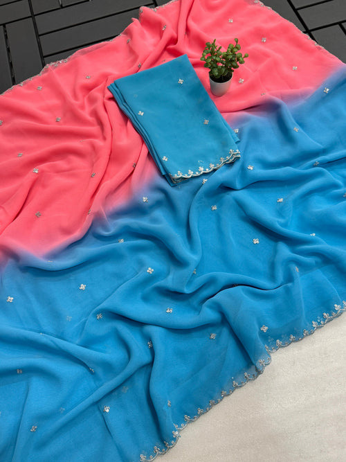 Georgette Embroidered Sequence Work Saree