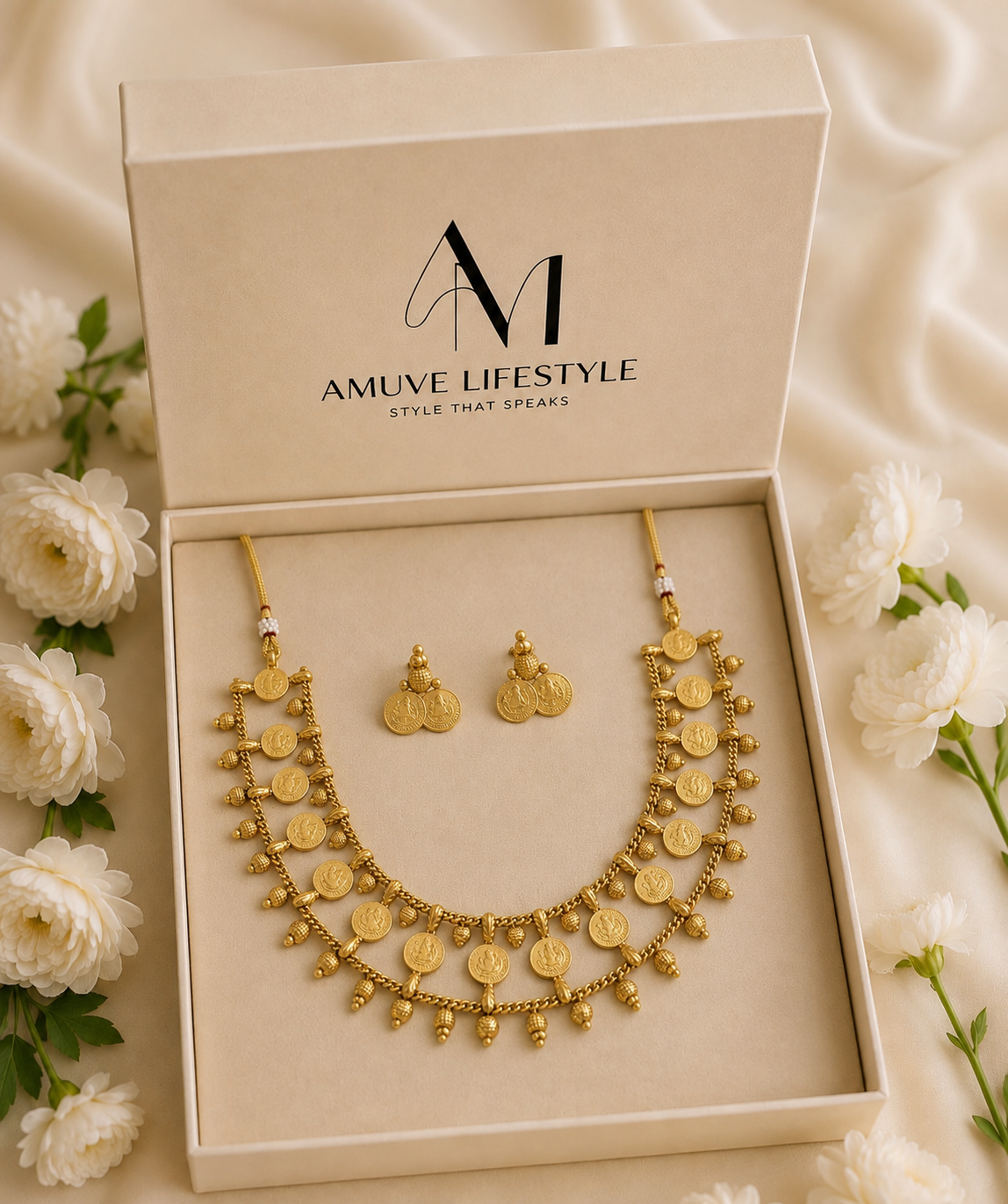 Traditional Gold-Finish Coin Necklace Set