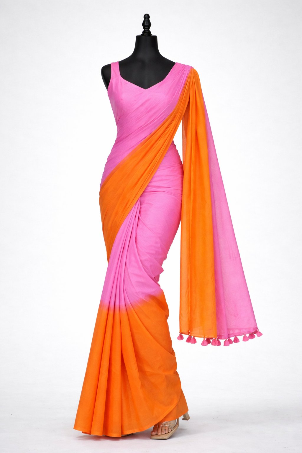 Elegant Plain Linen Digital Print Saree with Blouse