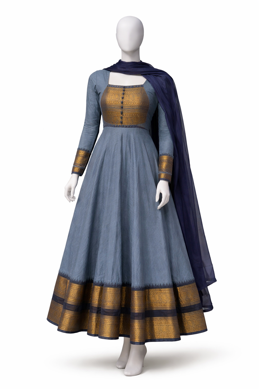 Trendy Chanderi Cotton Kurti Set with Jacquard Zari Border & Dupatta