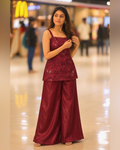 ✨ Maroon Embellished Co-Ord Set for Women | Premium Shimmer Silk Top & Palazzo