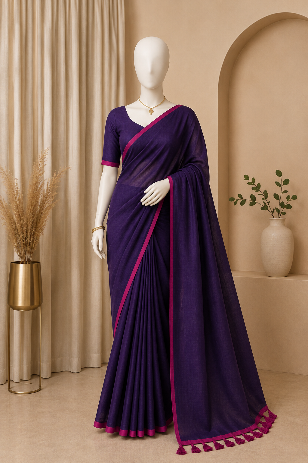 Mul Cotton Saree with Contrast Border & Running Blouse