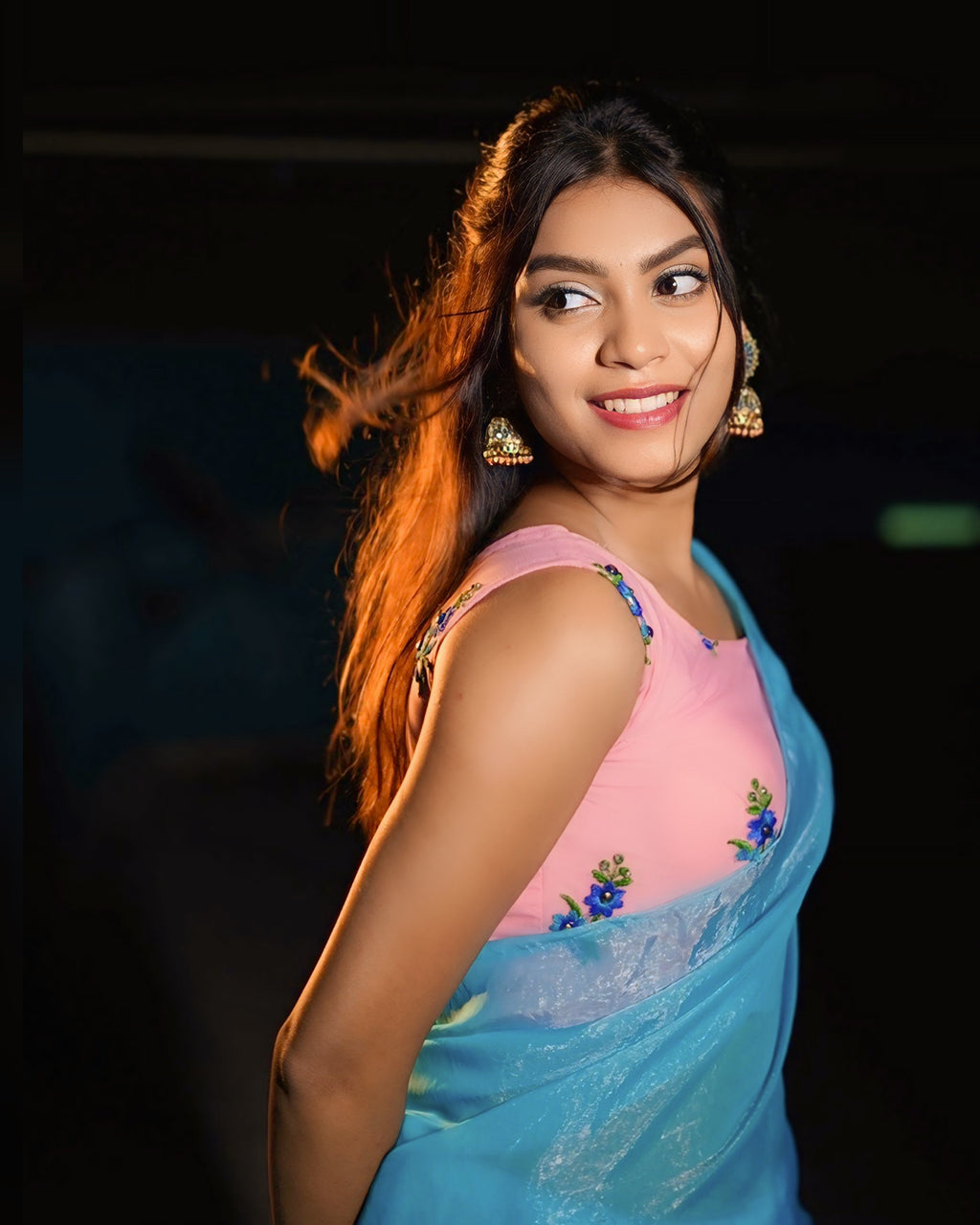 Sky Blue Soft Organza Saree with Net Embroidered Blouse