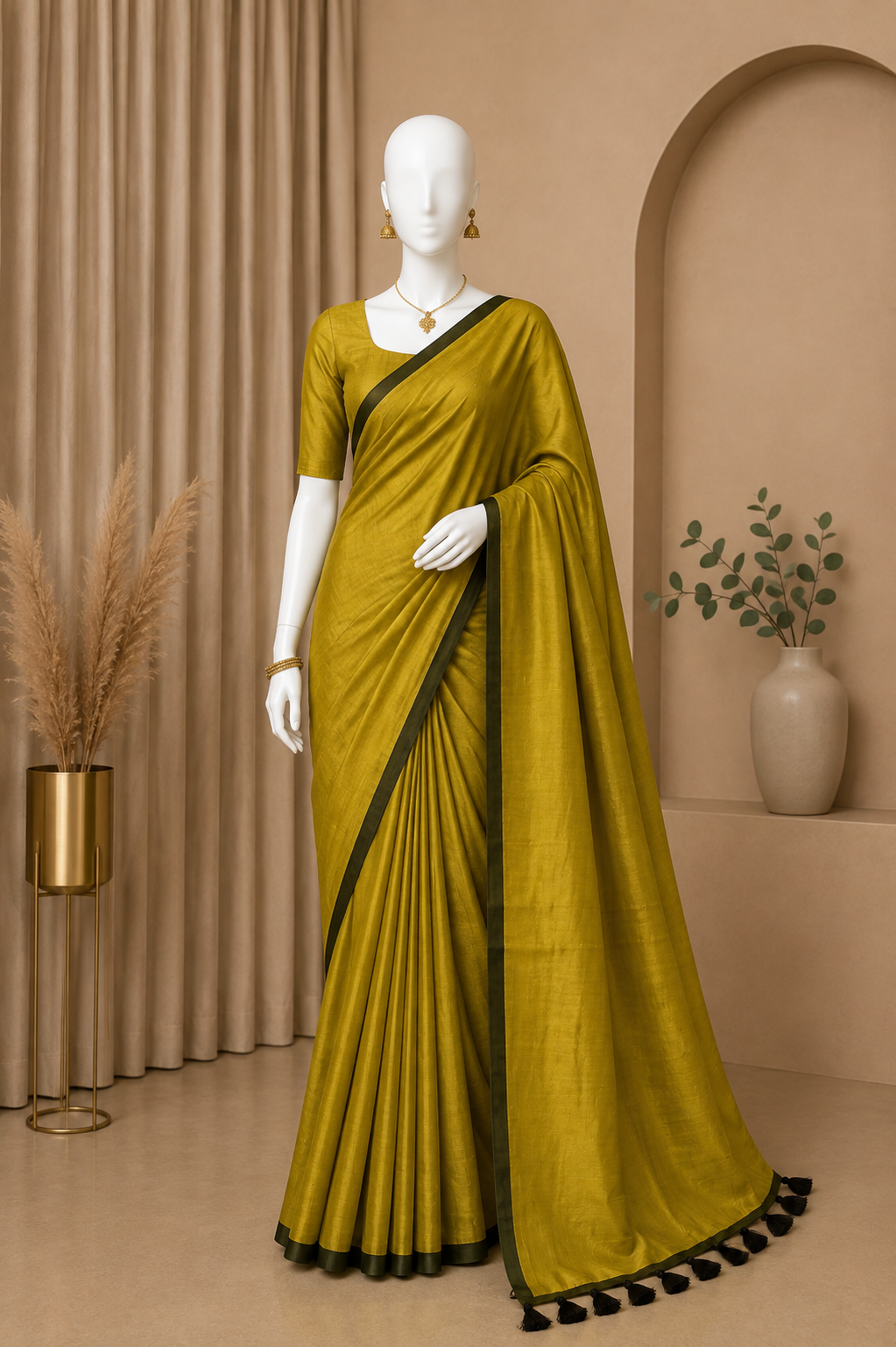 Mul Cotton Saree with Contrast Border & Running Blouse