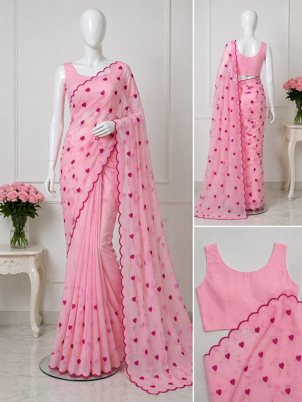 Little ❤️ Hearts Premium Star Georgette Saree with Scallop Border