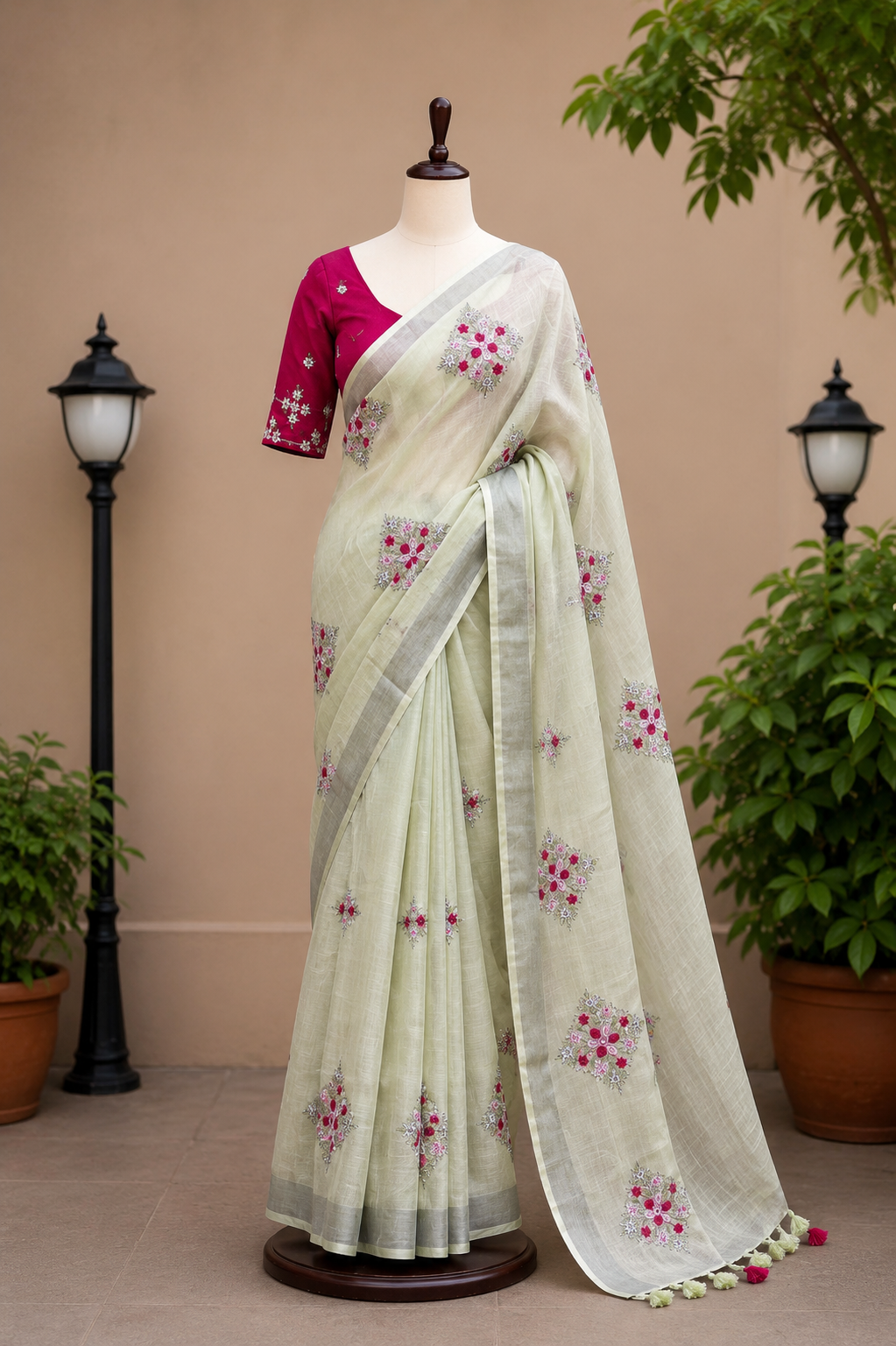 Soft Silver Linen Saree with Embroidery | Lottery Linen Collection