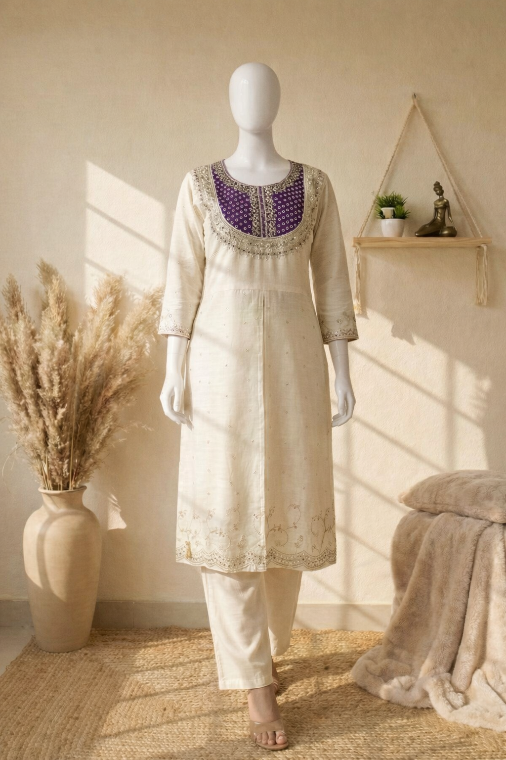 ✨ Premium Embroidered Roman Silk Cord Set | Festive Collection |