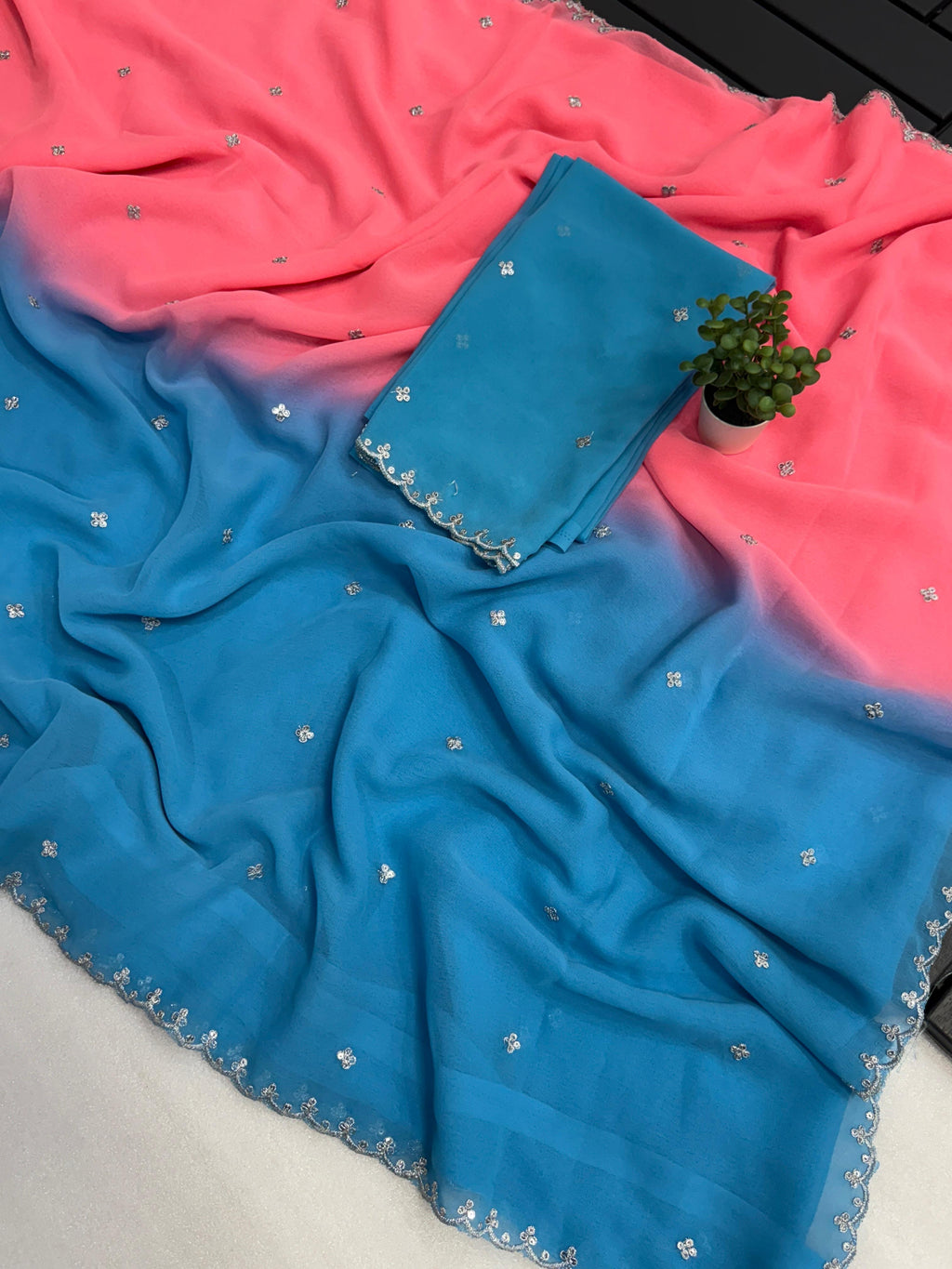 Georgette Embroidered Sequence Work Saree