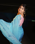 Sky Blue Soft Organza Saree with Net Embroidered Blouse