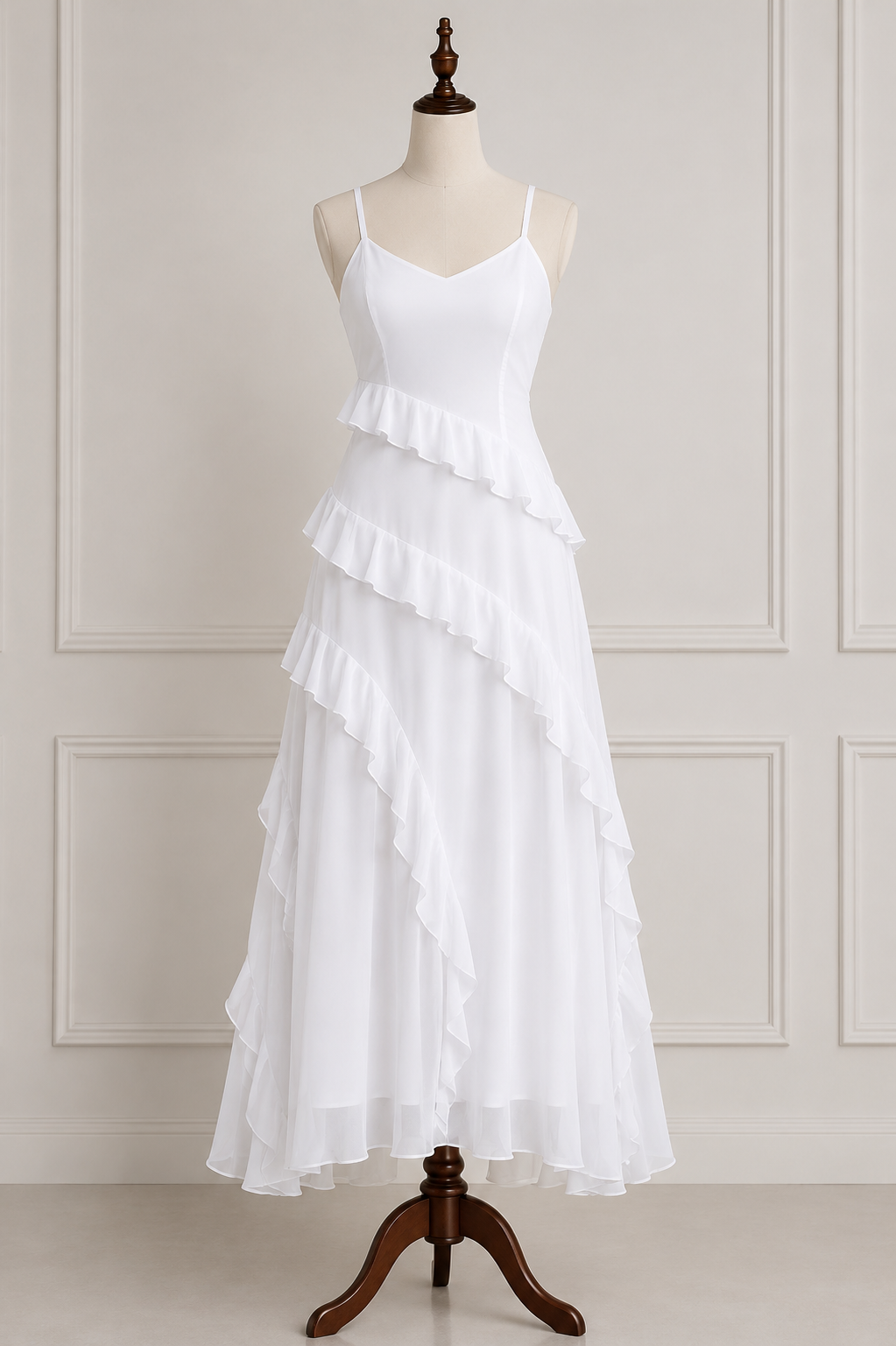 Elegant Ruffled Chiffon A-Line Midi Dress💕