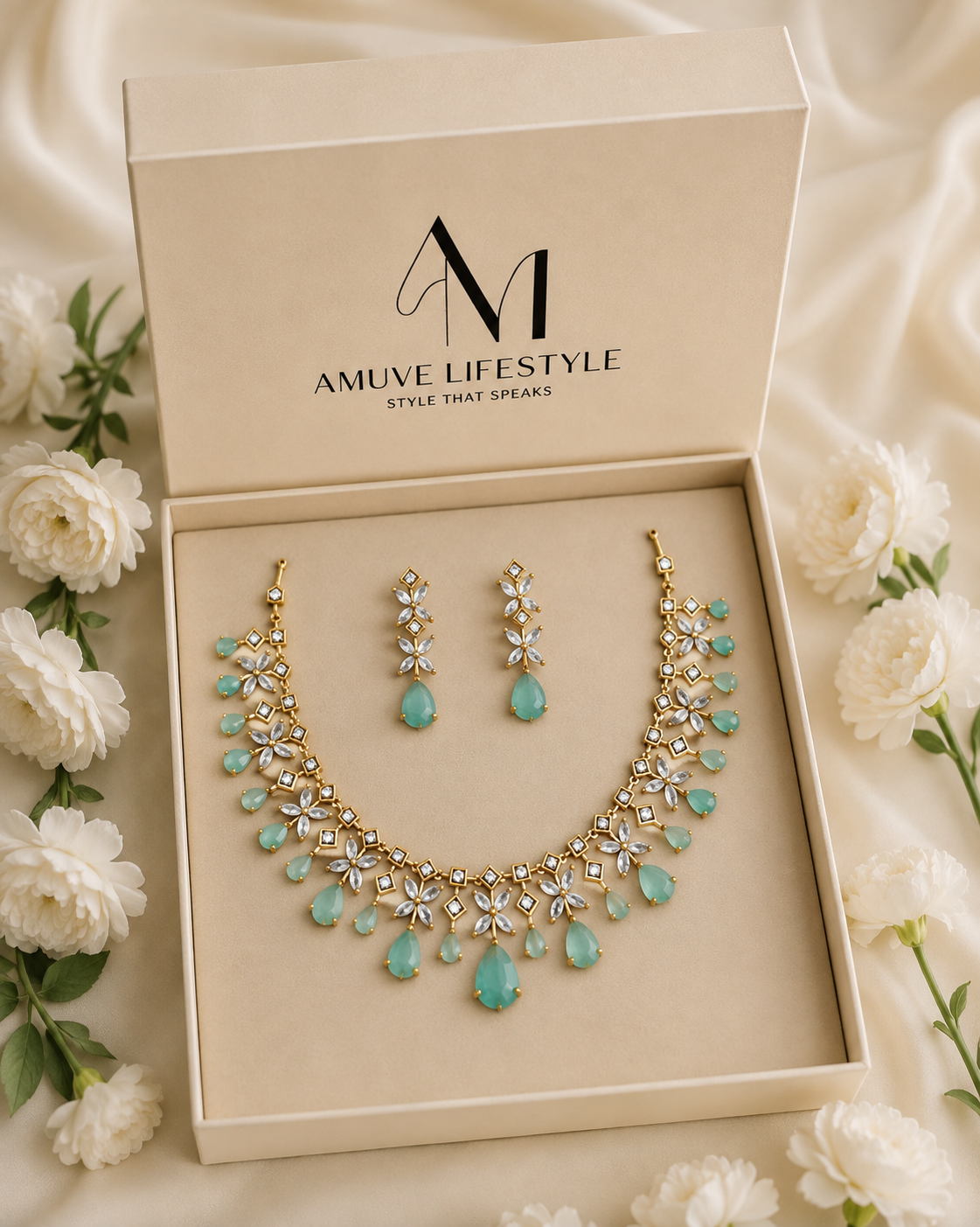 Emerald Floral Premium Jewellery Set