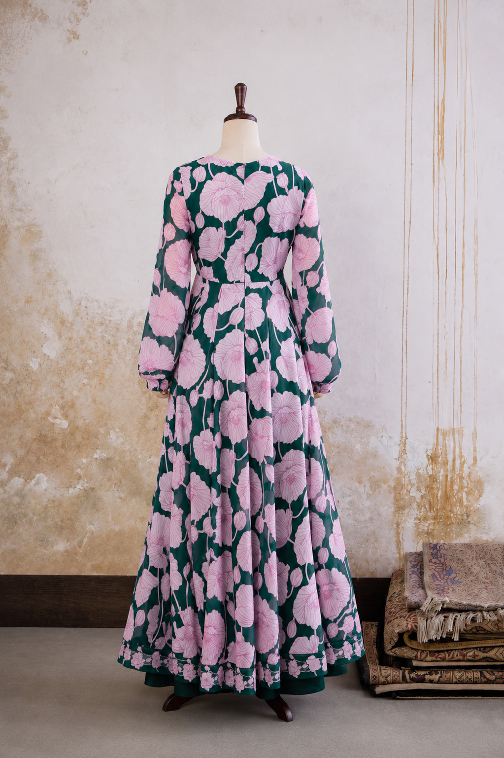 🌸 Women’s Floral Printed Georgette Anarkali Gown