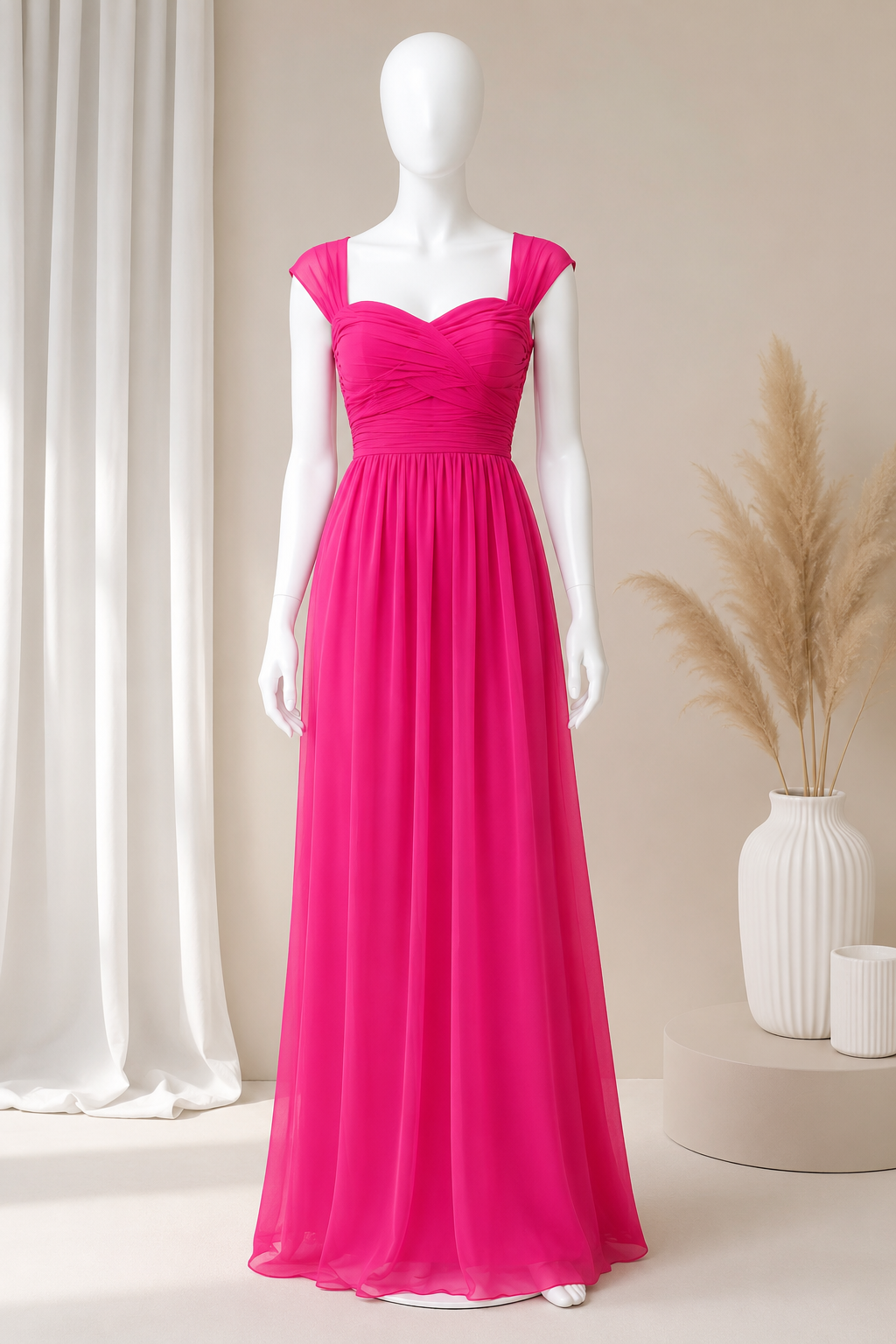 Fuchsia Pink Georgette Maxi Gown Dress