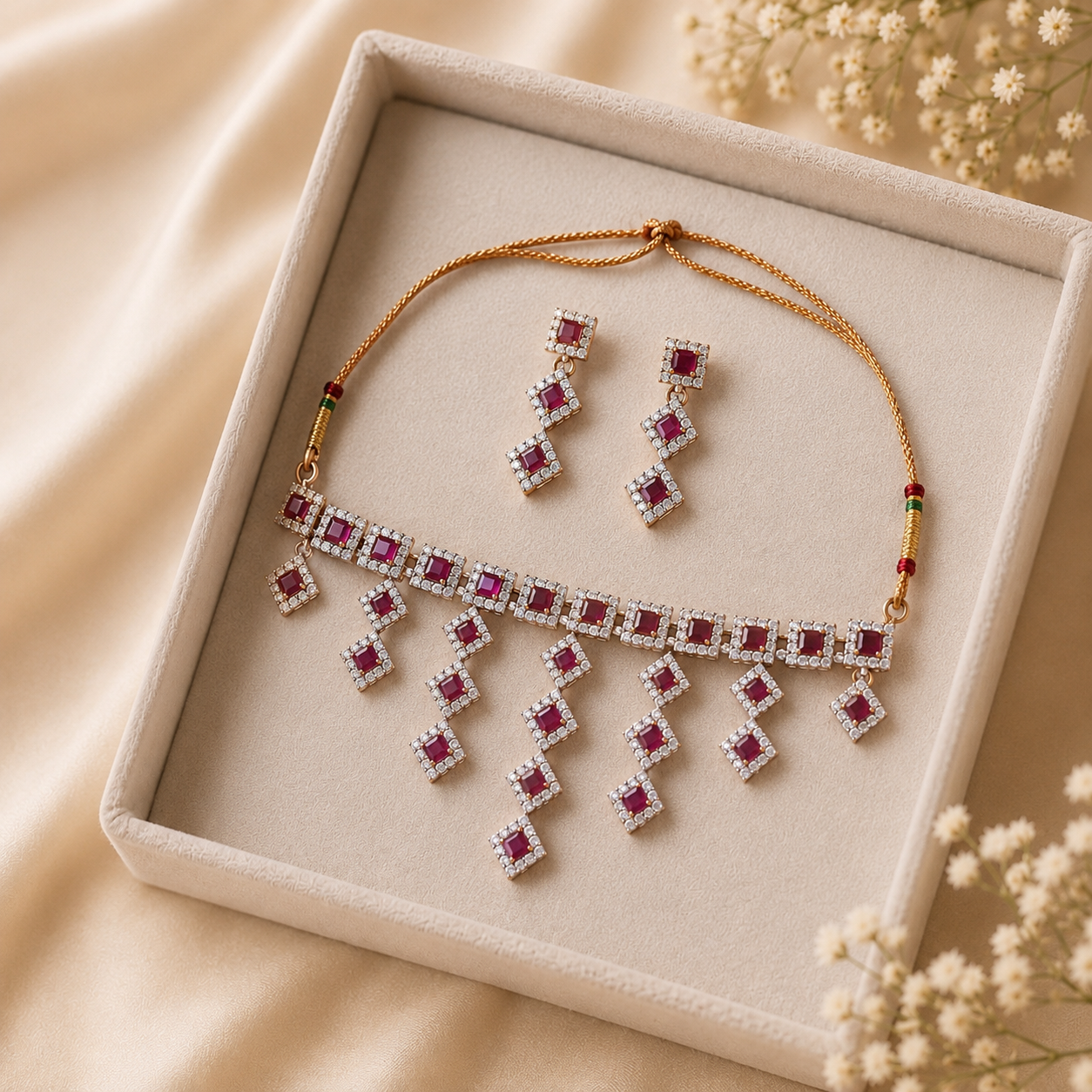 Red American Diamond Choker Set