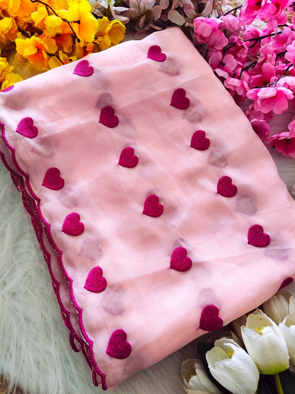 Little ❤️ Hearts Premium Star Georgette Saree with Scallop Border