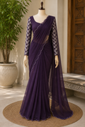 Elegant Georgette Saree with Lace Border & Embroidered Blouse🩵