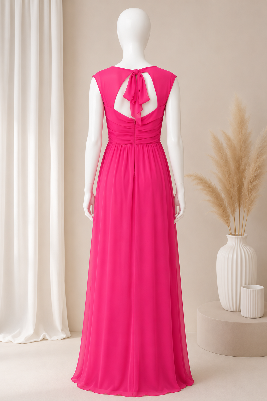 Fuchsia Pink Georgette Maxi Gown Dress