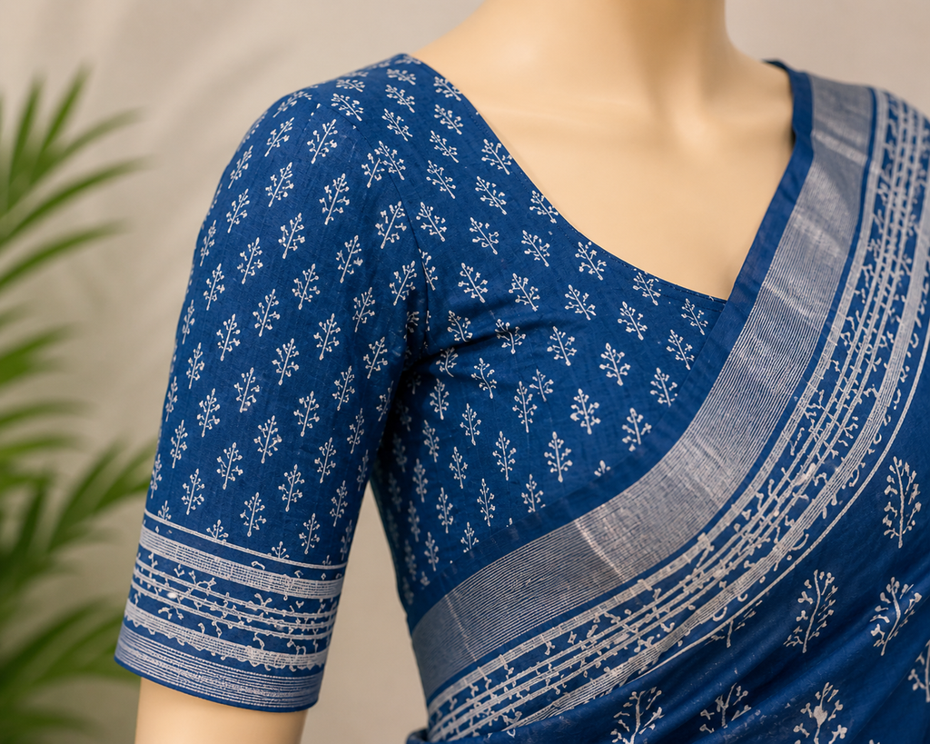 Linen with silver jari patta saree