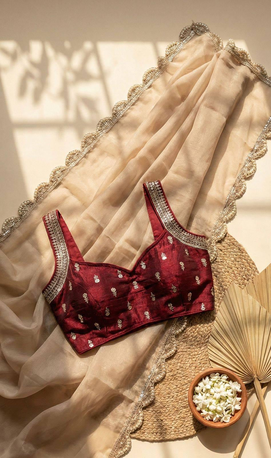 Barely Cherry 🍒 Elegant Lace Border Crunchy Saree with Silk Blouse