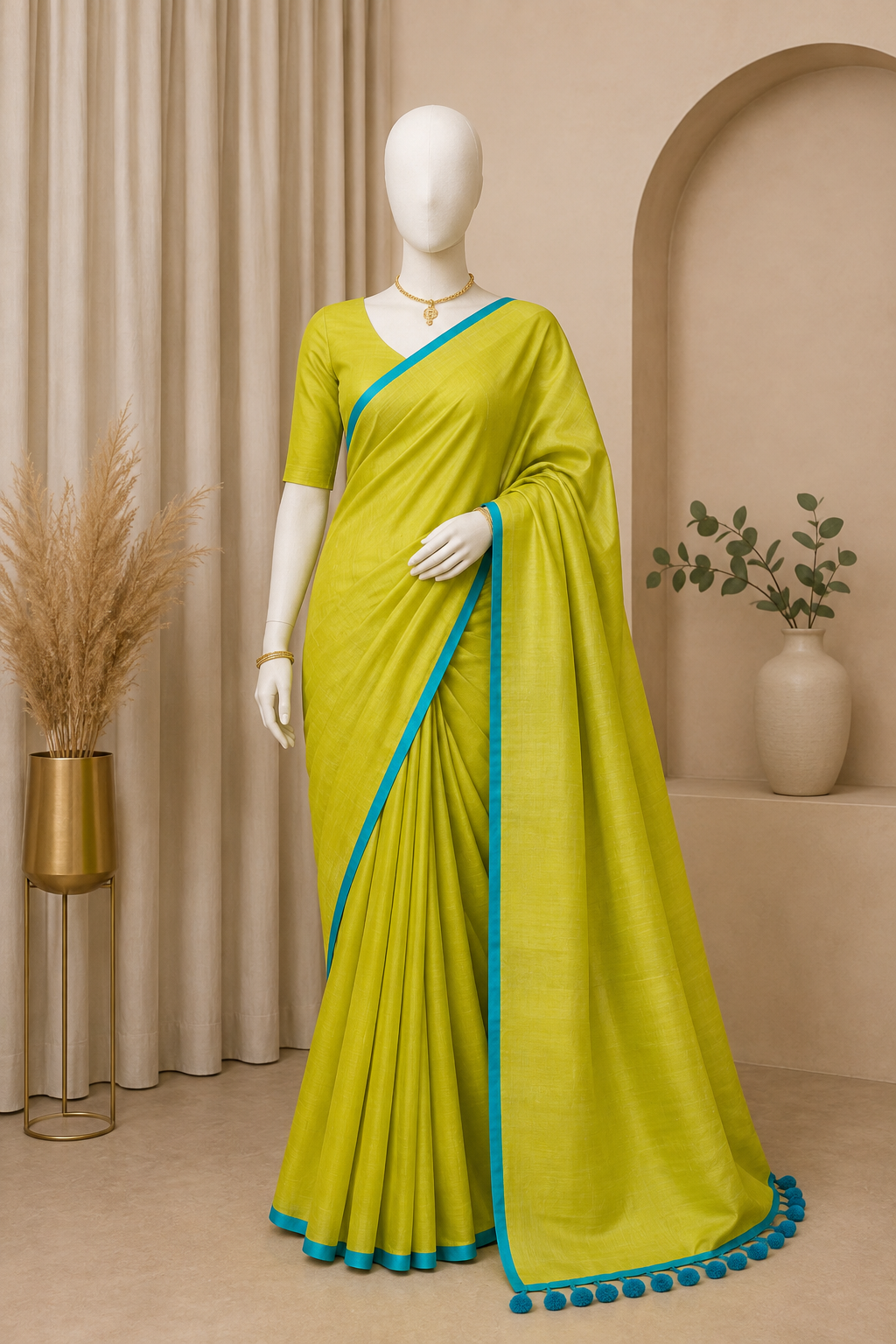 Mul Cotton Saree with Contrast Border & Running Blouse