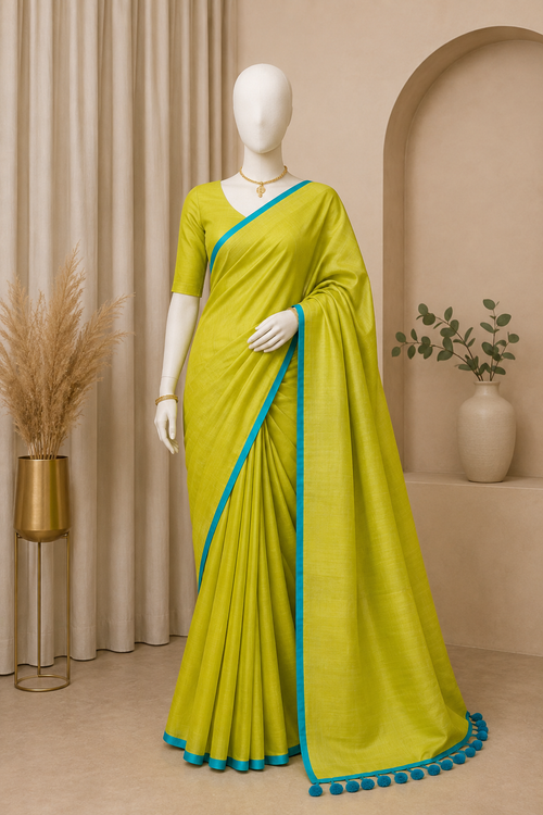 Mul Cotton Saree with Contrast Border & Running Blouse
