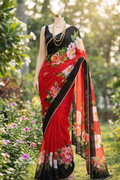 Soft Georgette Floral Digital Print Saree with Pearl Lace Border