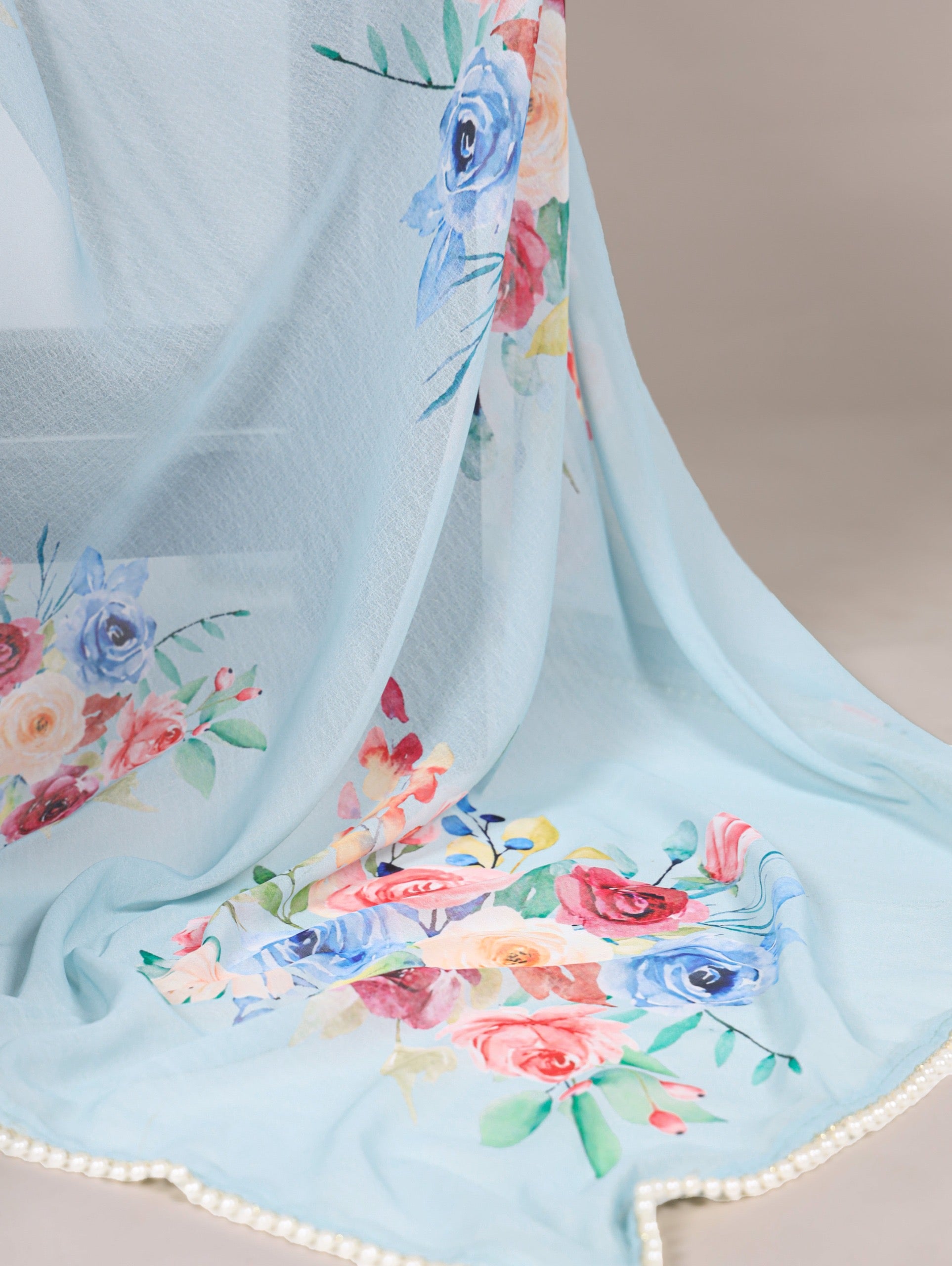 NIRA Floral Weightless Saree with Pearl Border | Lightweight Designer Saree