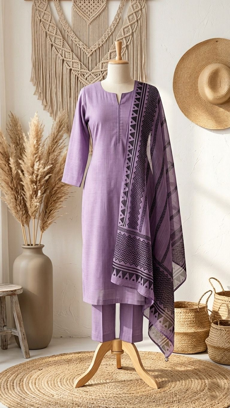 ✨ Elegant 3 Pc Cotton Suit Set | Embroidered Kurta with Chanderi Dupatta | Summer Collection 🌸
