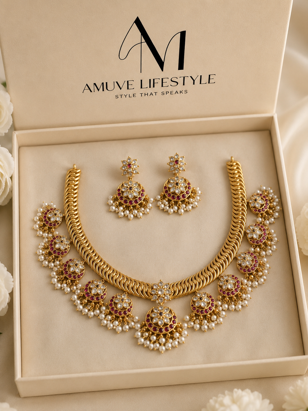 Traditional Gold-Plated Bridal Jewellery Set with Earrings