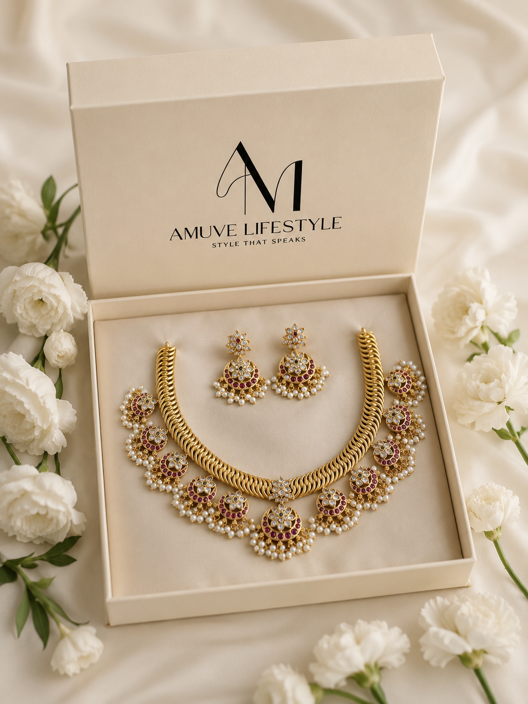 Traditional Gold-Plated Bridal Jewellery Set with Earrings