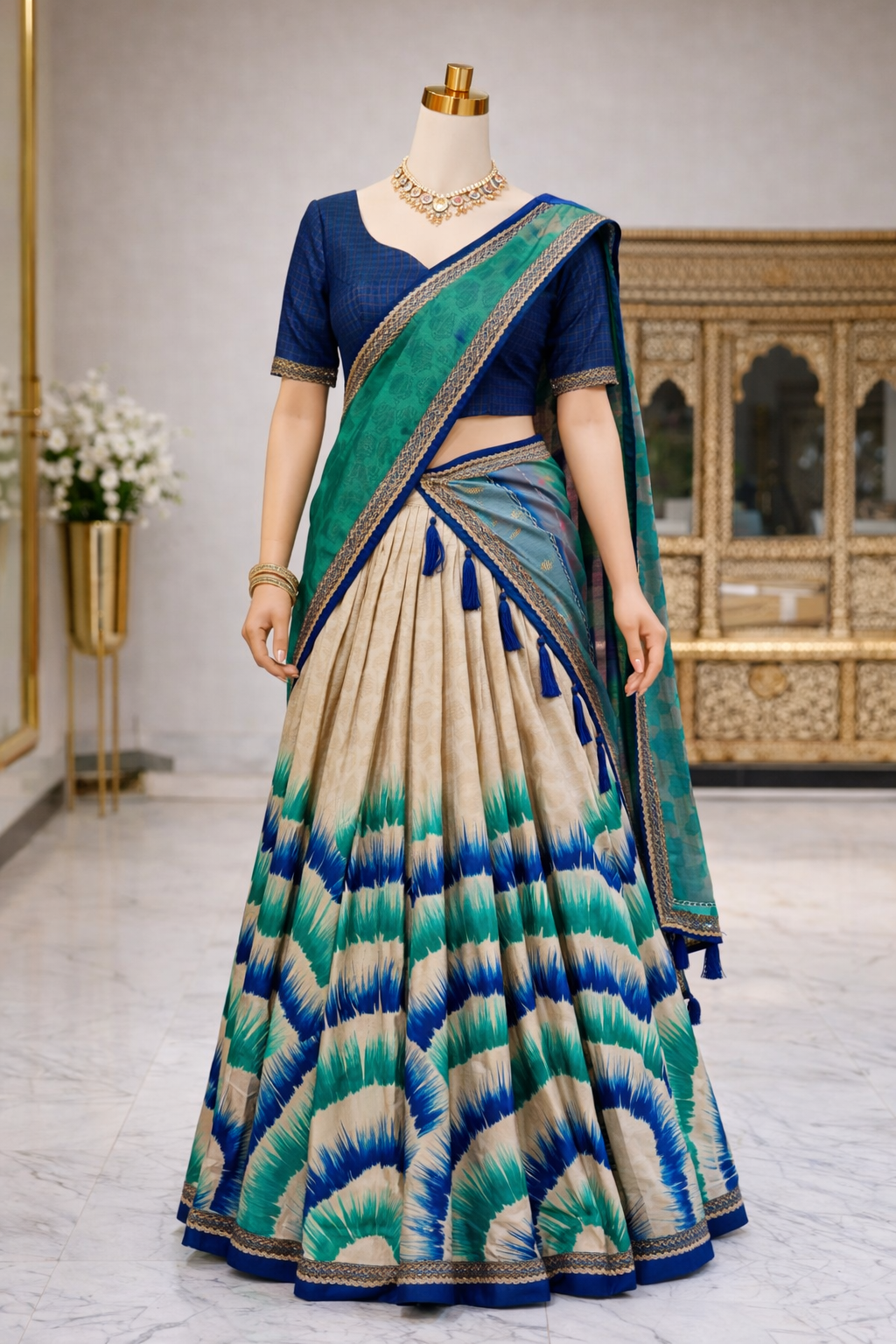 🌷 Lehenga Choli Collection 🌷

A stunning Tasar Silk masterpiece dipped in artistic tie-dye prints, designed for those who love elegance with a unique touch 🌺✨
Perfect for festive occasions, functions, and special celebrations 💖