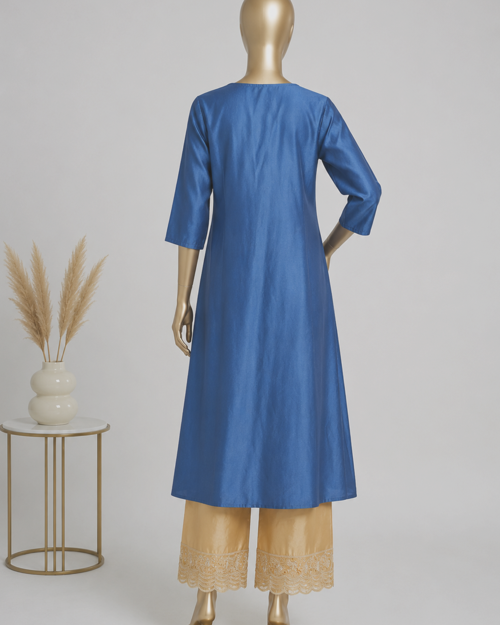Blue Embroidered V-Neck Anarkali Kurta