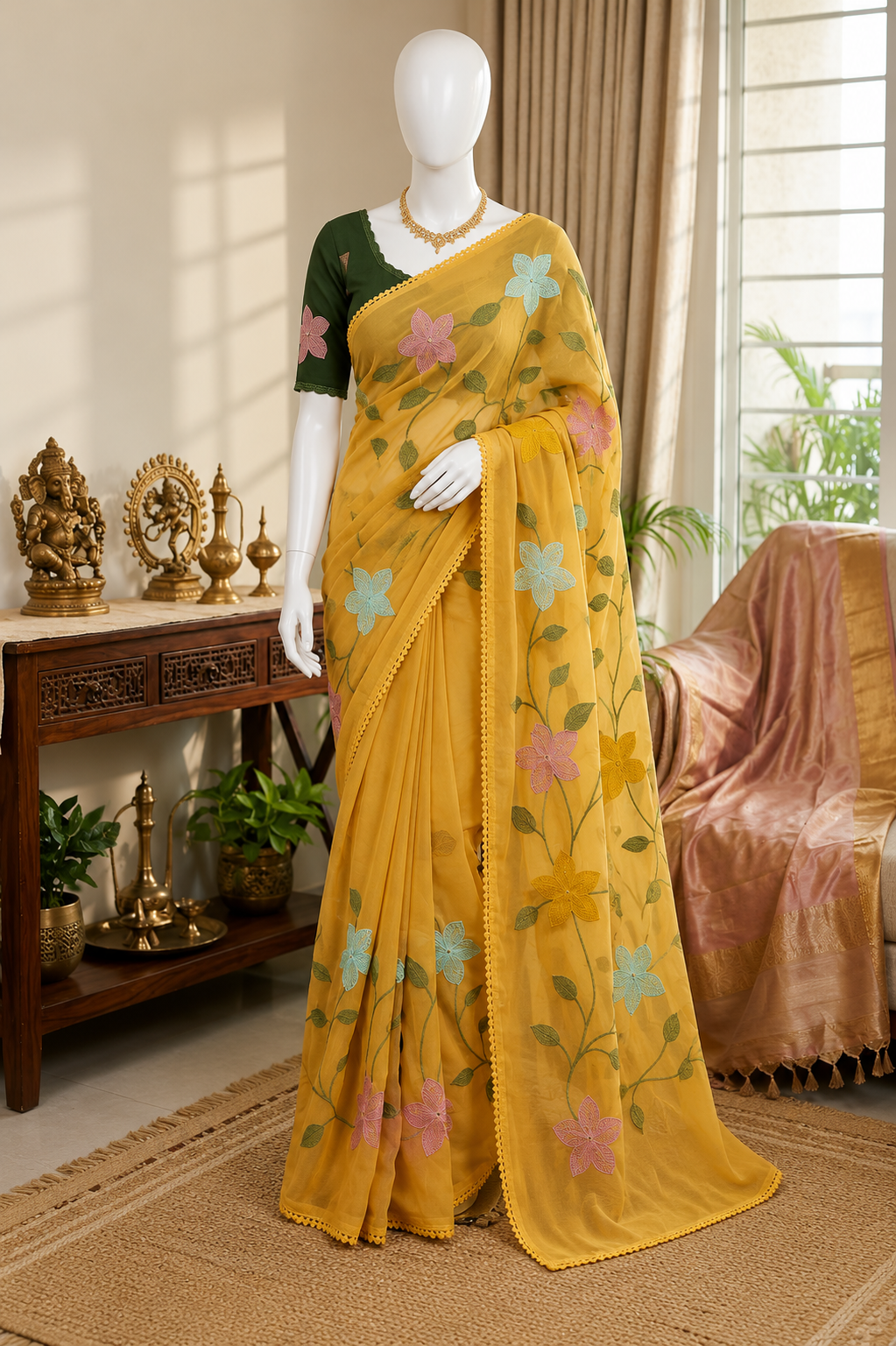 Embroidered Star Georgette Saree with Designer Embroidery Blouse