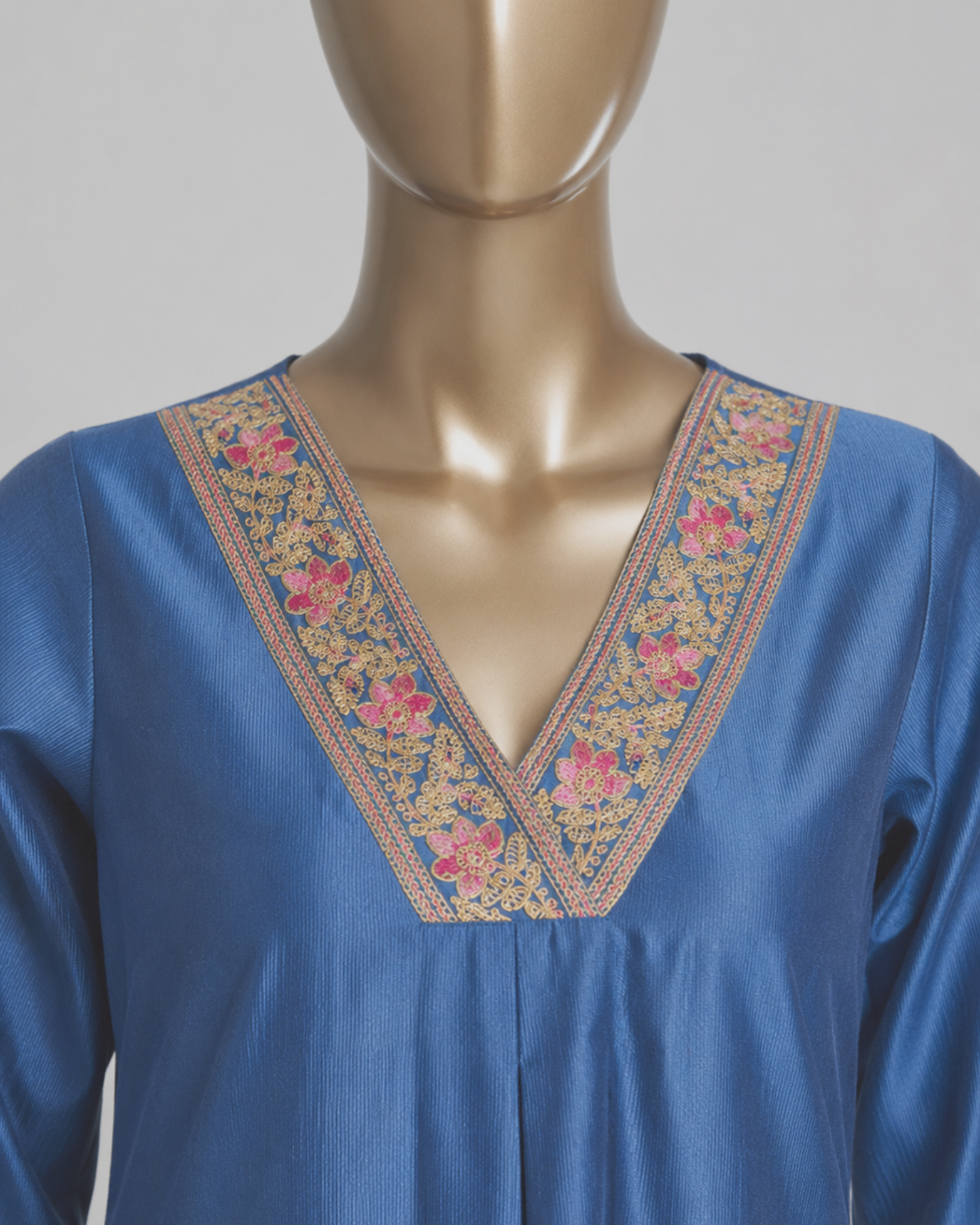 Blue Embroidered V-Neck Anarkali Kurta