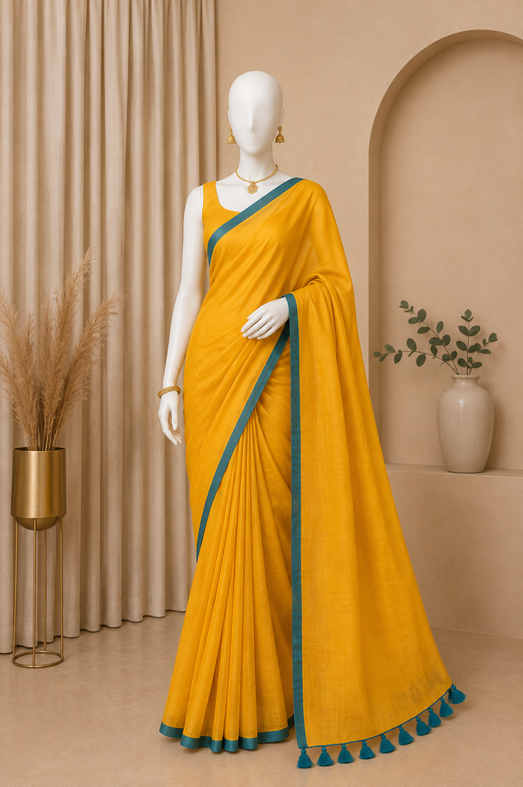 Mul Cotton Saree with Contrast Border & Running Blouse