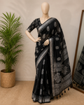 Linen with silver jari putta saree 💕