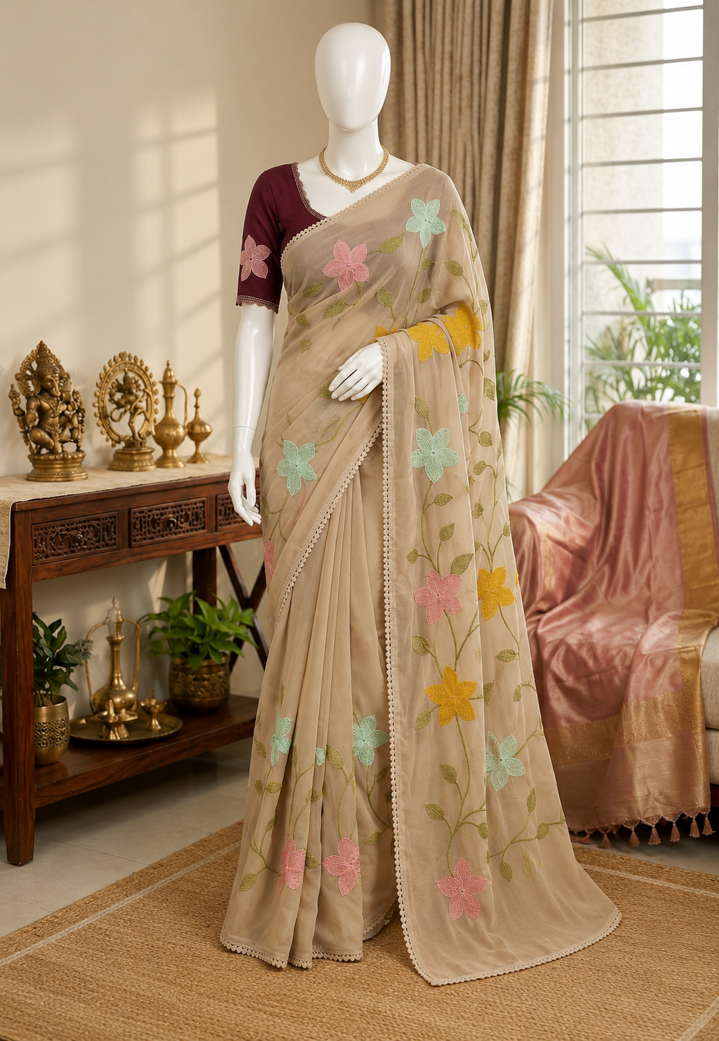 Embroidered Star Georgette Saree with Designer Embroidery Blouse