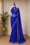 Bandhani Printed Chiffon Saree with Lace Border
