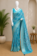 Designer Kitkat Ajrakh Printed Cotton Saree with Zari Border