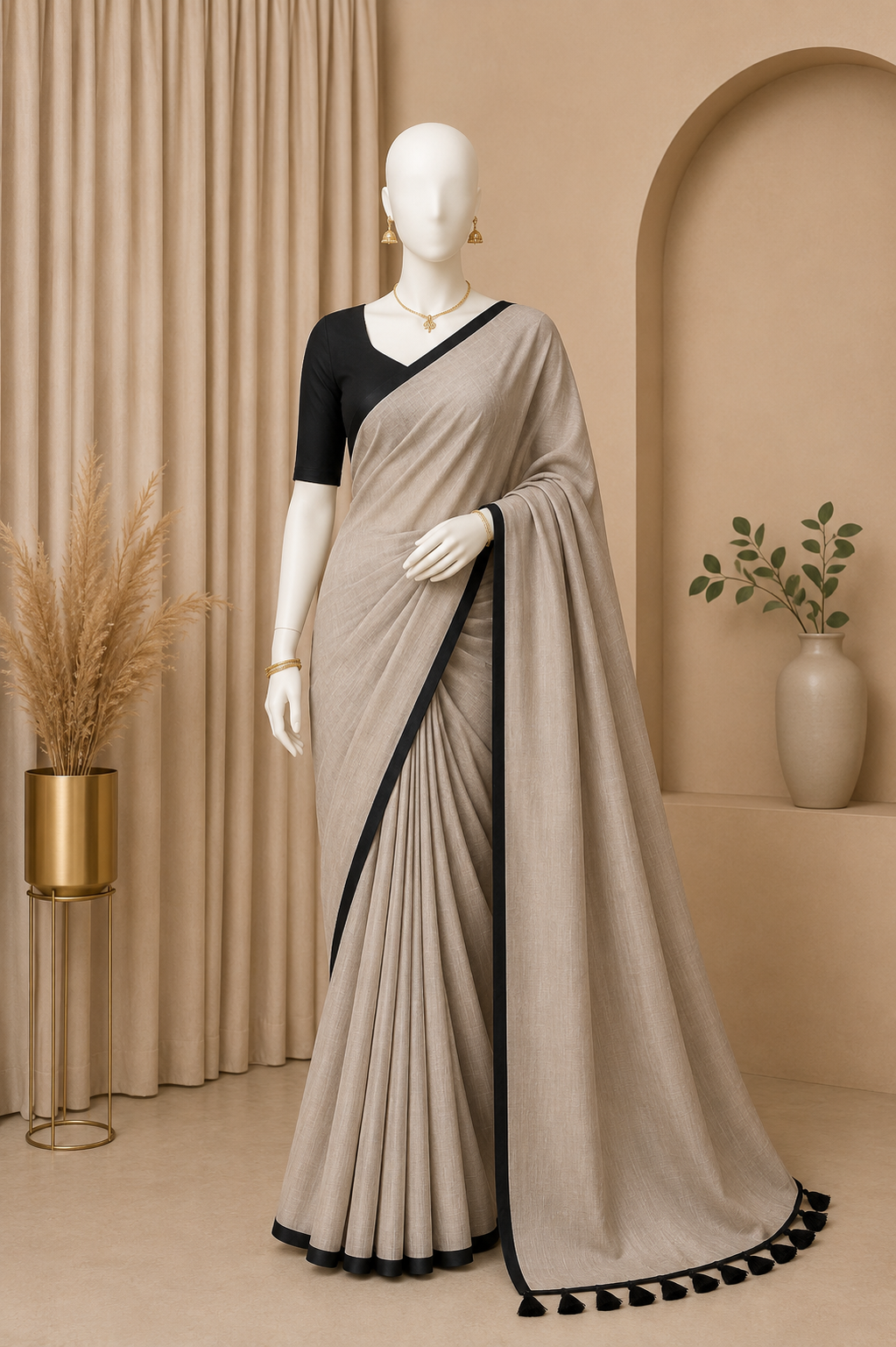 Mul Cotton Saree with Contrast Border & Running Blouse