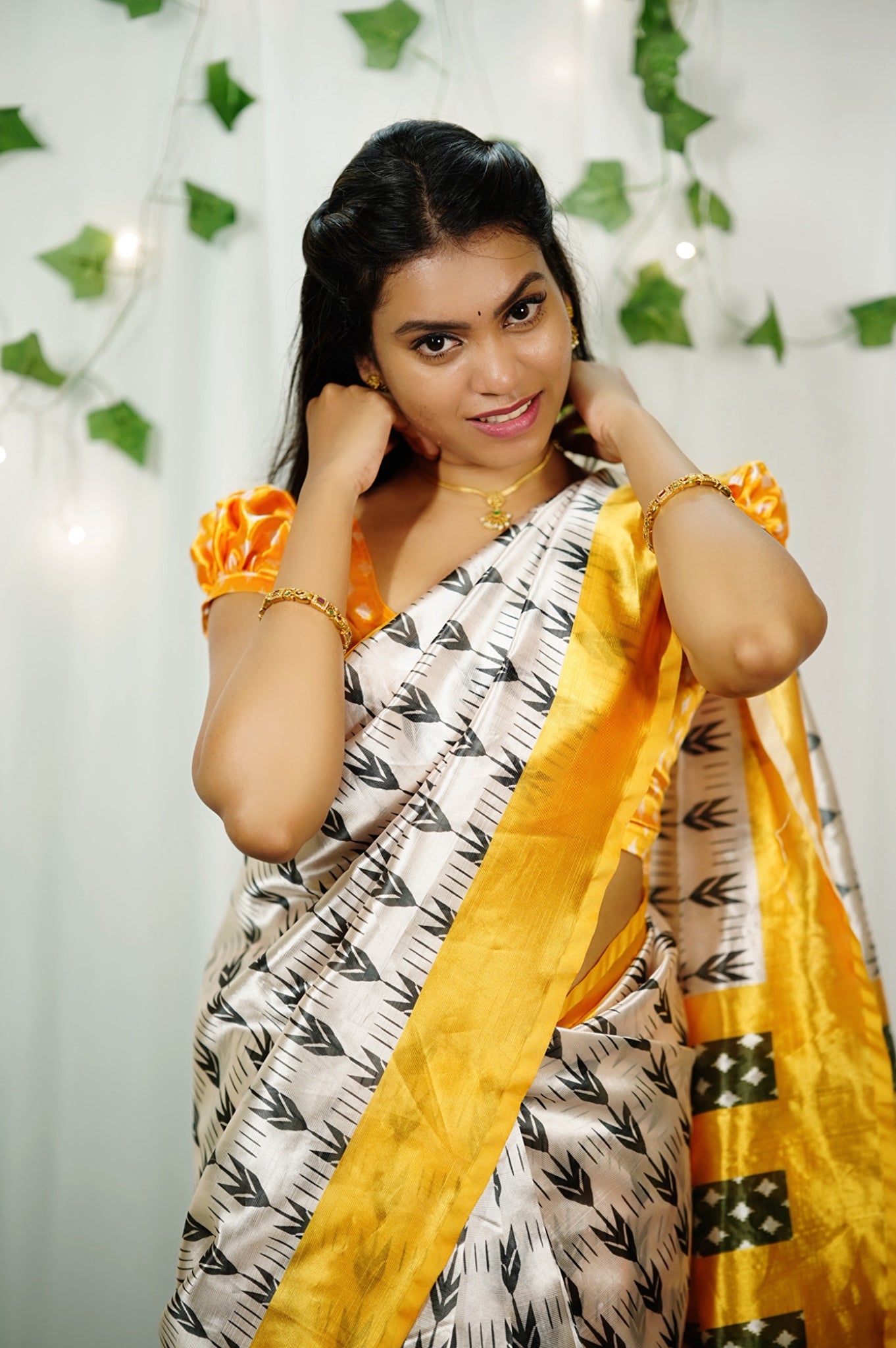 Golden Yellow Designer Saree with Black Woven Stripe Pattern