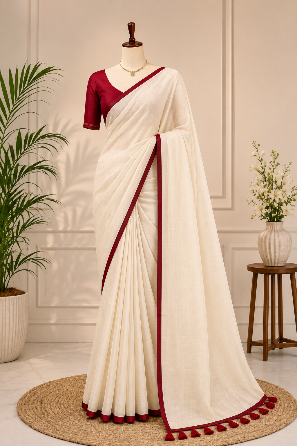 Mul Cotton Saree with Contrast Border & Running Blouse