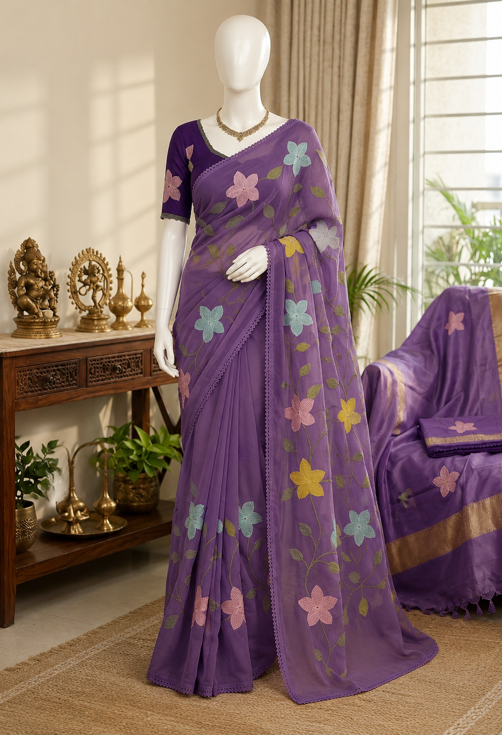 Embroidered Star Georgette Saree with Designer Embroidery Blouse