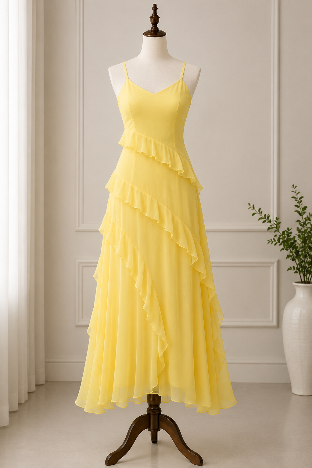 Elegant Ruffled Chiffon A-Line Midi Dress💕