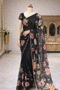 Elegant Soft Georgette Digital Print Saree with Pearl Lace Border