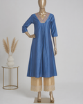 Blue Embroidered V-Neck Anarkali Kurta