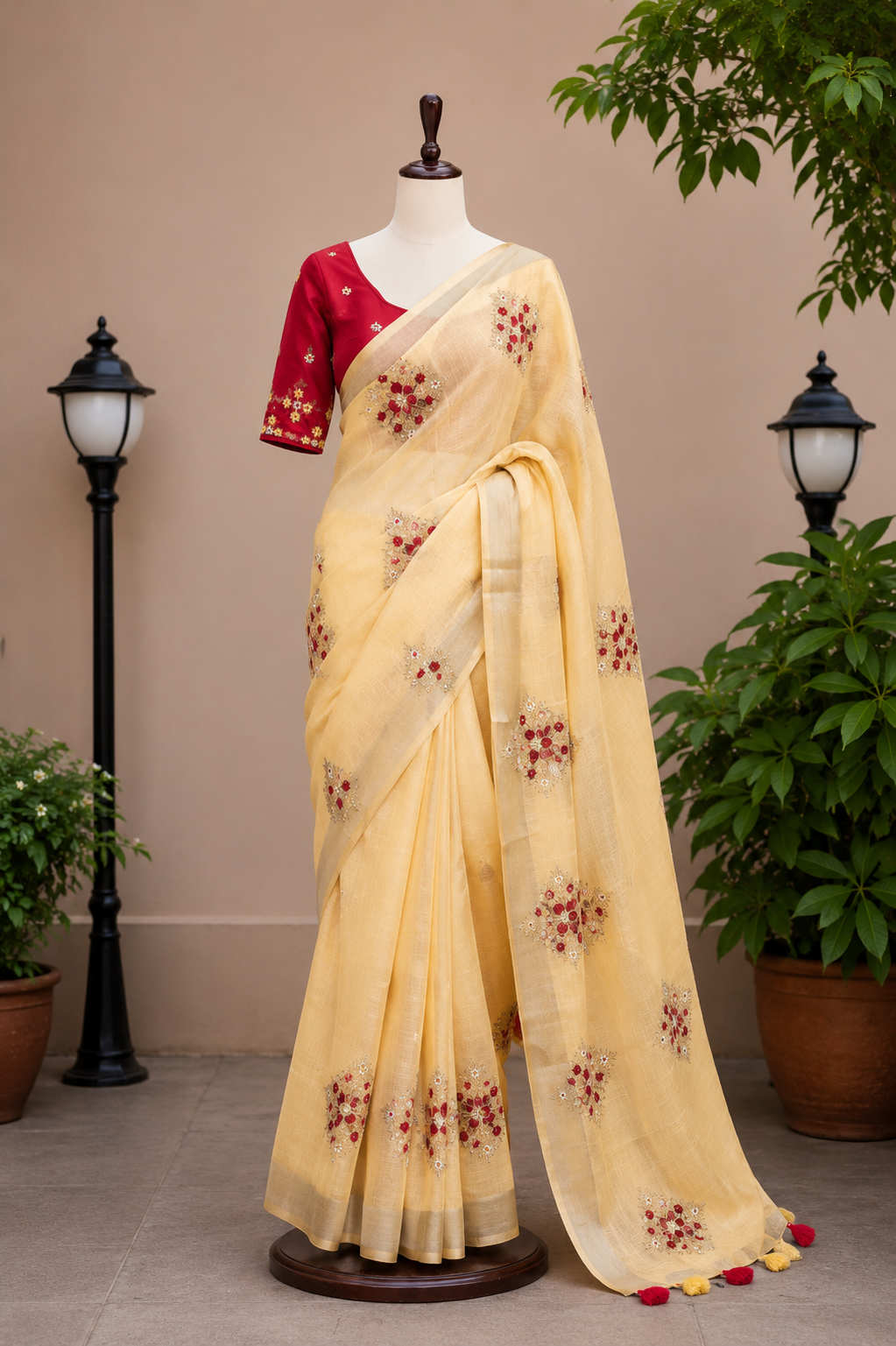 Soft Silver Linen Saree with Embroidery | Lottery Linen Collection