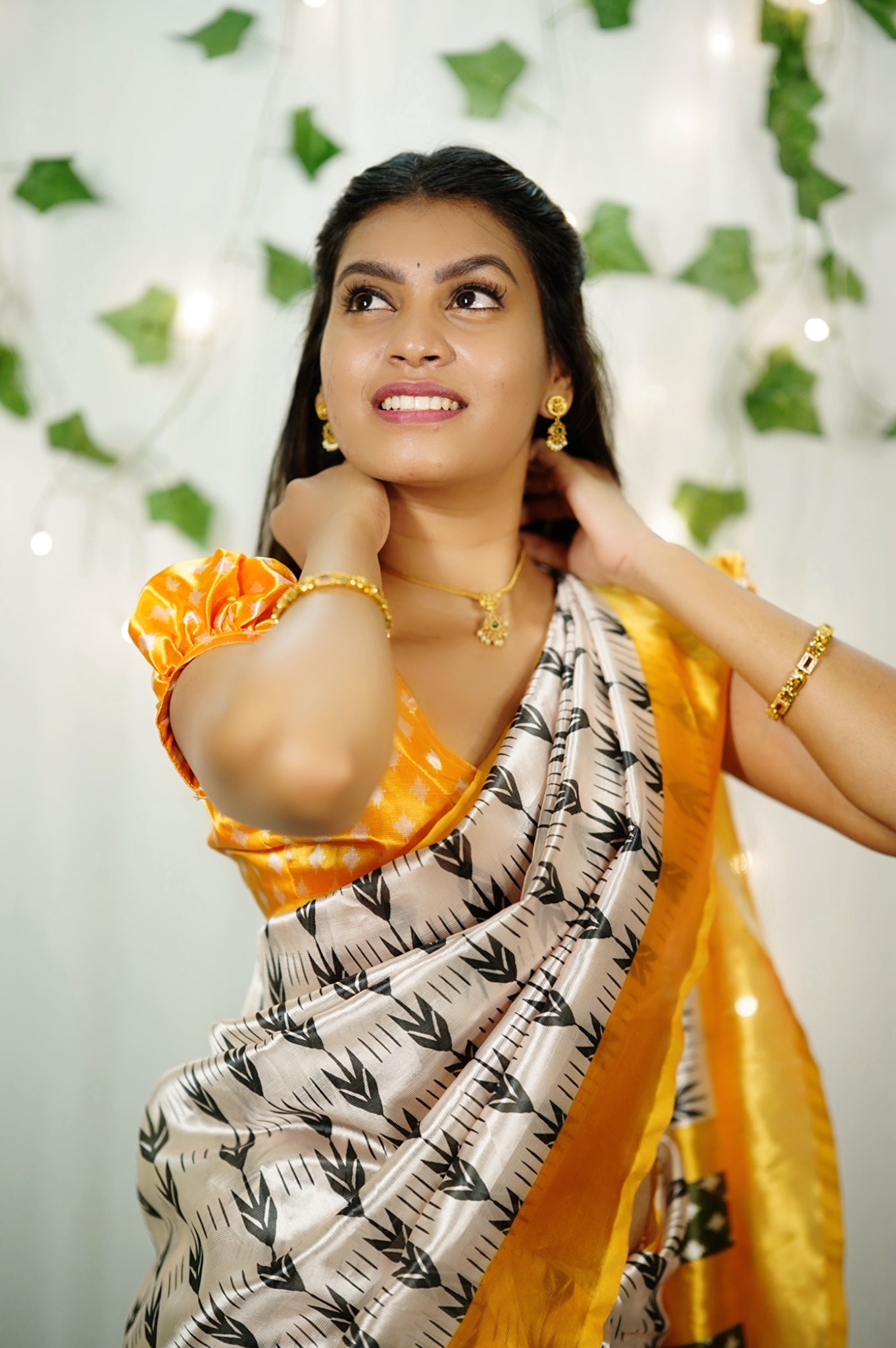 Golden Yellow Designer Saree with Black Woven Stripe Pattern